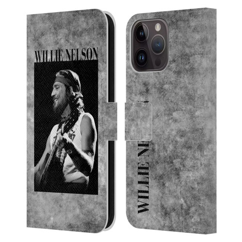 Willie Nelson Grunge Black And White Leather Book Wallet Case Cover For Apple iPhone 15 Pro Max