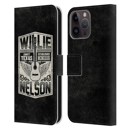 Willie Nelson Grunge Flying Guitar Leather Book Wallet Case Cover For Apple iPhone 15 Pro Max