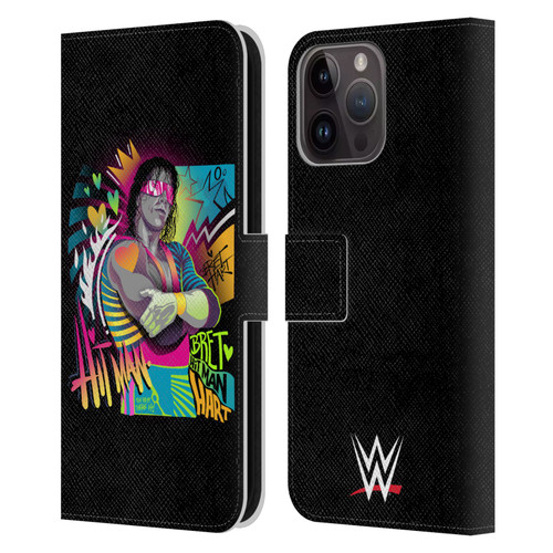 WWE Bret Hart Neon Art Leather Book Wallet Case Cover For Apple iPhone 15 Pro Max