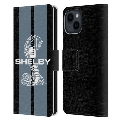 Shelby Car Graphics Gray Leather Book Wallet Case Cover For Apple iPhone 15