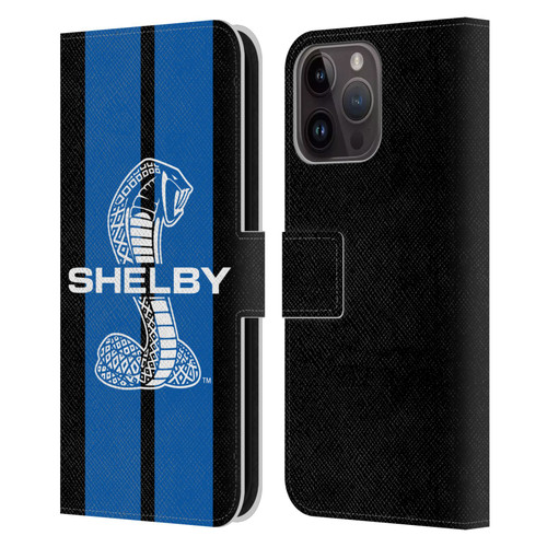 Shelby Car Graphics Blue Leather Book Wallet Case Cover For Apple iPhone 15 Pro Max