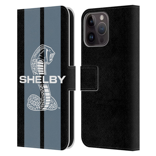 Shelby Car Graphics Gray Leather Book Wallet Case Cover For Apple iPhone 15 Pro Max