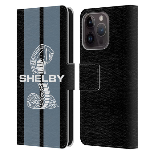 Shelby Car Graphics Gray Leather Book Wallet Case Cover For Apple iPhone 15 Pro