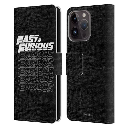 Fast & Furious Franchise Logo Art Black Text Leather Book Wallet Case Cover For Apple iPhone 15 Pro