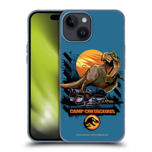 Jurassic World: Camp Cretaceous Dinosaur Graphics Blue Soft Gel Case for Apple iPhone 15