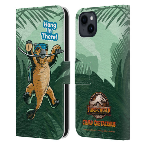 Jurassic World: Camp Cretaceous Character Art Hang In There Leather Book Wallet Case Cover For Apple iPhone 15 Plus