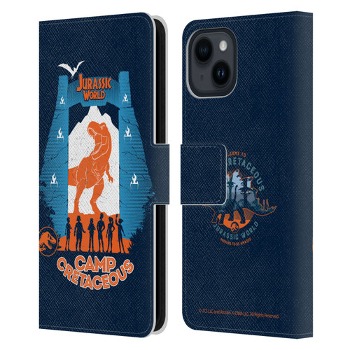 Jurassic World: Camp Cretaceous Dinosaur Graphics Silhouette Leather Book Wallet Case Cover For Apple iPhone 15