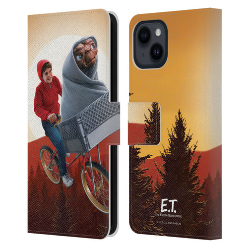 E.T. Graphics Elliot And E.T. Leather Book Wallet Case Cover For Apple iPhone 15