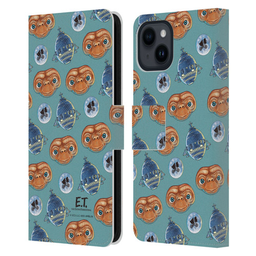 E.T. Graphics Pattern Leather Book Wallet Case Cover For Apple iPhone 15