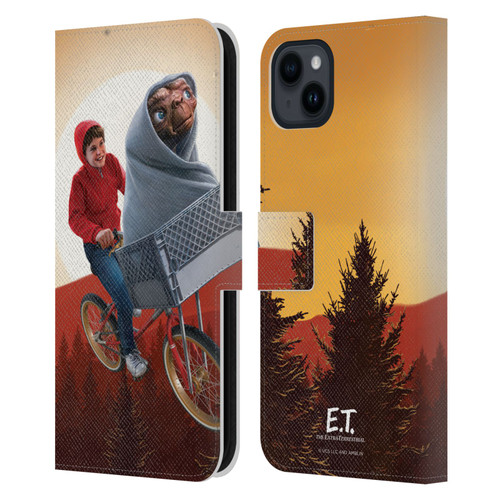 E.T. Graphics Elliot And E.T. Leather Book Wallet Case Cover For Apple iPhone 15 Plus