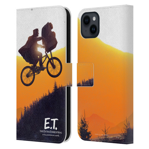 E.T. Graphics Riding Bike Sunset Leather Book Wallet Case Cover For Apple iPhone 15 Plus