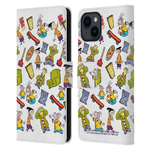 Ed, Edd, n Eddy Graphics Icons Leather Book Wallet Case Cover For Apple iPhone 15