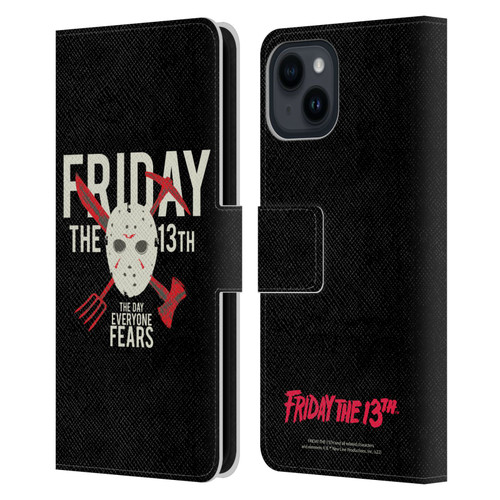Friday the 13th 1980 Graphics The Day Everyone Fears Leather Book Wallet Case Cover For Apple iPhone 15