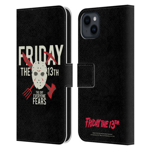 Friday the 13th 1980 Graphics The Day Everyone Fears Leather Book Wallet Case Cover For Apple iPhone 15 Plus