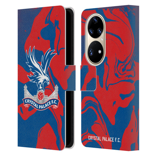 Crystal Palace FC Crest Red And Blue Marble Leather Book Wallet Case Cover For Huawei P50 Pro