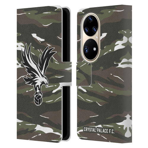 Crystal Palace FC Crest Woodland Camouflage Leather Book Wallet Case Cover For Huawei P50 Pro