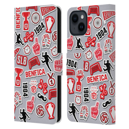 S.L. Benfica 2021/22 Crest Stickers Leather Book Wallet Case Cover For Apple iPhone 15