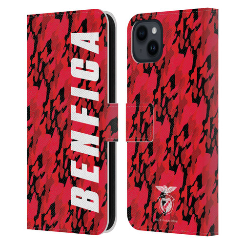 S.L. Benfica 2021/22 Crest Camouflage Leather Book Wallet Case Cover For Apple iPhone 15 Plus