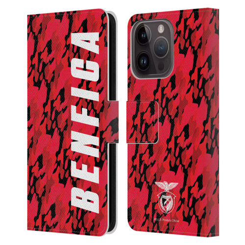 S.L. Benfica 2021/22 Crest Camouflage Leather Book Wallet Case Cover For Apple iPhone 15 Pro