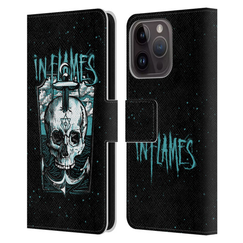 In Flames Metal Grunge Anchor Skull Leather Book Wallet Case Cover For Apple iPhone 15 Pro