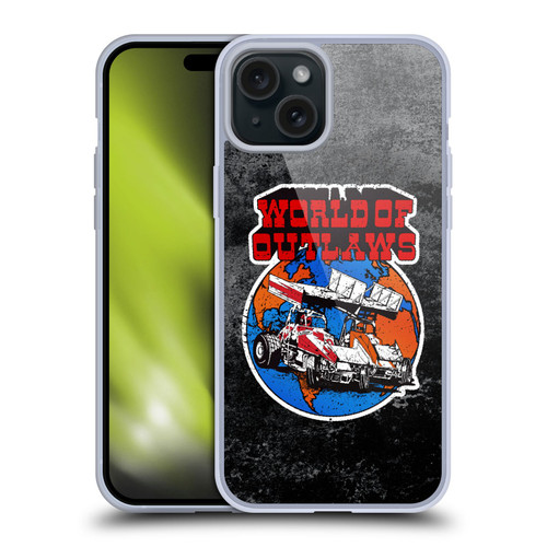 World of Outlaws Western Graphics Distressed Sprint Car Logo Soft Gel Case for Apple iPhone 15 Plus