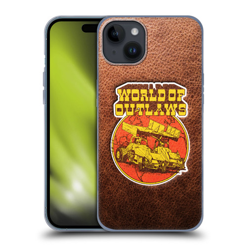 World of Outlaws Western Graphics Sprint Car Leather Print Soft Gel Case for Apple iPhone 15 Plus