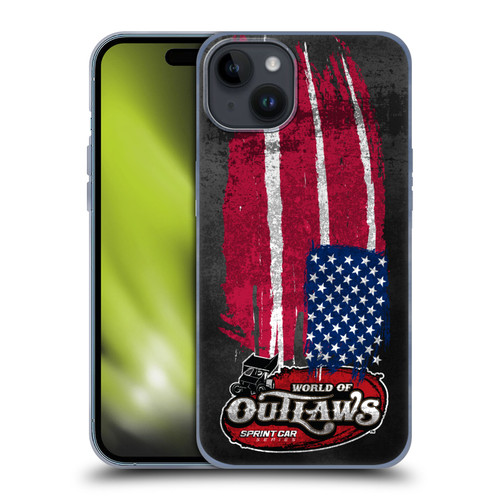 World of Outlaws Western Graphics US Flag Distressed Soft Gel Case for Apple iPhone 15 Plus