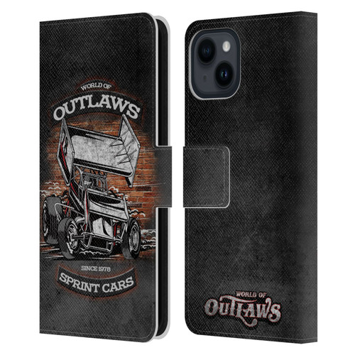 World of Outlaws Western Graphics Brickyard Sprint Car Leather Book Wallet Case Cover For Apple iPhone 15