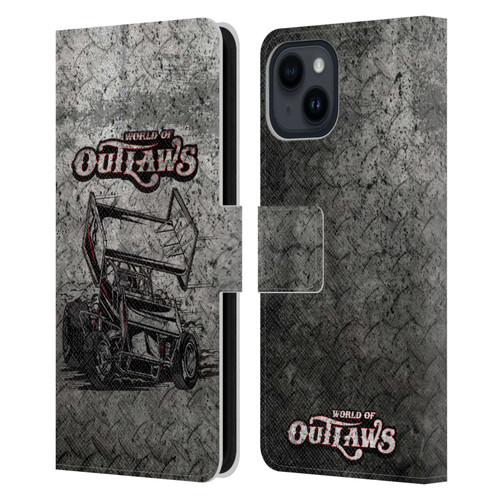 World of Outlaws Western Graphics Sprint Car Leather Book Wallet Case Cover For Apple iPhone 15