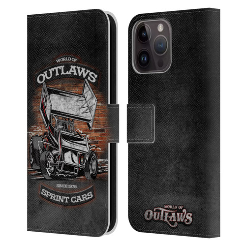 World of Outlaws Western Graphics Brickyard Sprint Car Leather Book Wallet Case Cover For Apple iPhone 15 Pro Max