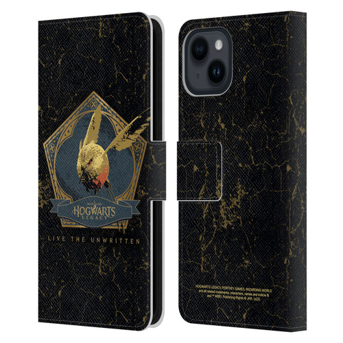 Hogwarts Legacy Graphics Golden Snidget Leather Book Wallet Case Cover For Apple iPhone 15