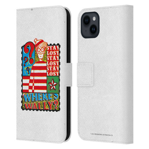 Where's Wally? Graphics Stay Lost Leather Book Wallet Case Cover For Apple iPhone 15 Plus