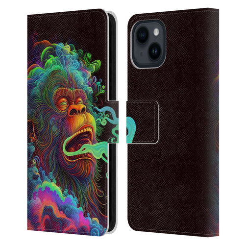 Wumples Cosmic Animals Clouded Monkey Leather Book Wallet Case Cover For Apple iPhone 15
