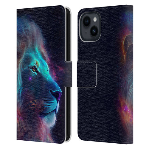 Wumples Cosmic Animals Lion Leather Book Wallet Case Cover For Apple iPhone 15