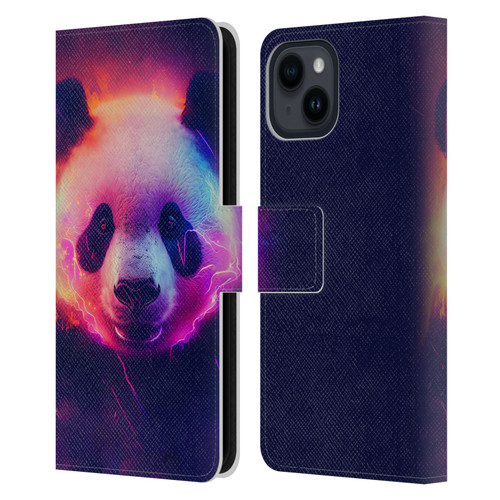 Wumples Cosmic Animals Panda Leather Book Wallet Case Cover For Apple iPhone 15