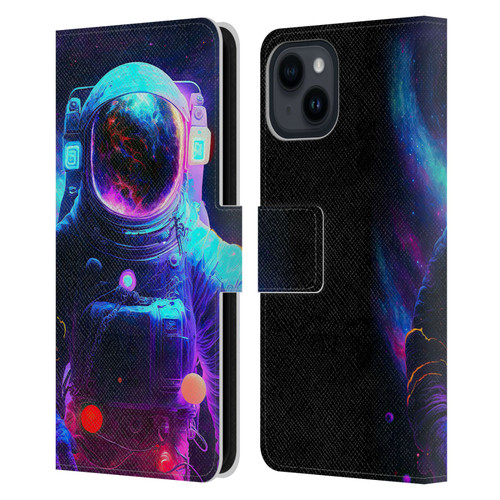 Wumples Cosmic Arts Astronaut Leather Book Wallet Case Cover For Apple iPhone 15