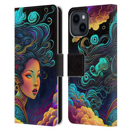 Wumples Cosmic Arts Cloud Goddess Leather Book Wallet Case Cover For Apple iPhone 15