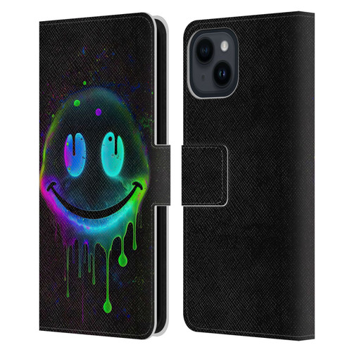 Wumples Cosmic Arts Drip Smiley Leather Book Wallet Case Cover For Apple iPhone 15