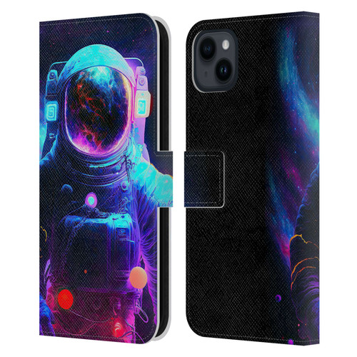 Wumples Cosmic Arts Astronaut Leather Book Wallet Case Cover For Apple iPhone 15 Plus