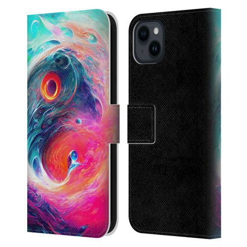 Wumples Cosmic Arts Blue And Pink Yin Yang Vortex Leather Book Wallet Case Cover For Apple iPhone 15 Plus