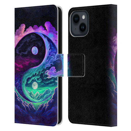 Wumples Cosmic Arts Clouded Yin Yang Leather Book Wallet Case Cover For Apple iPhone 15