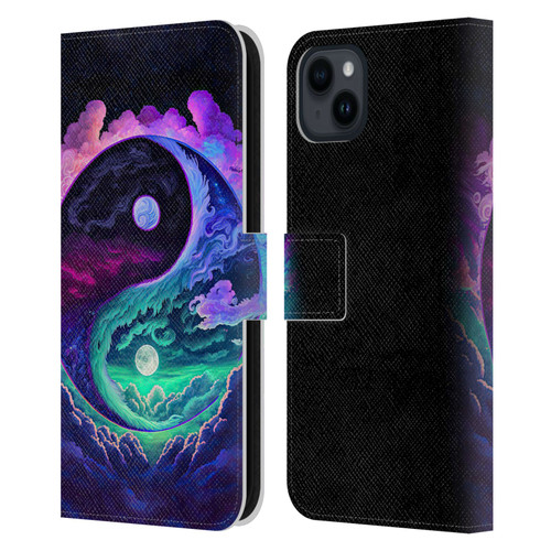 Wumples Cosmic Arts Clouded Yin Yang Leather Book Wallet Case Cover For Apple iPhone 15 Plus