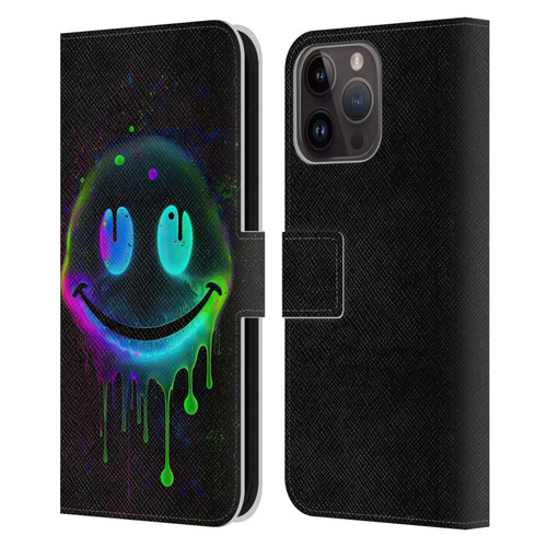 Wumples Cosmic Arts Drip Smiley Leather Book Wallet Case Cover For Apple iPhone 15 Pro Max