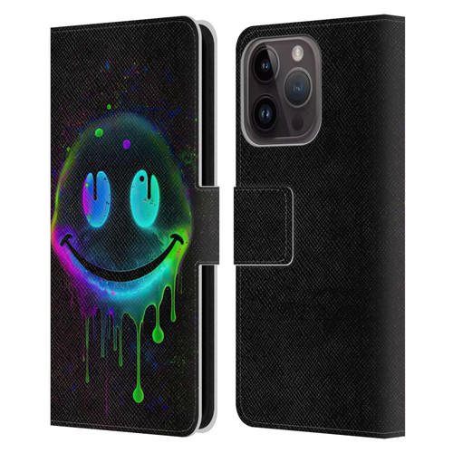Wumples Cosmic Arts Drip Smiley Leather Book Wallet Case Cover For Apple iPhone 15 Pro