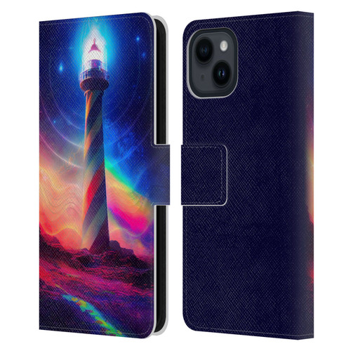 Wumples Cosmic Universe Lighthouse Leather Book Wallet Case Cover For Apple iPhone 15