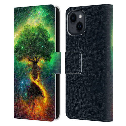 Wumples Cosmic Universe Yggdrasil, Norse Tree Of Life Leather Book Wallet Case Cover For Apple iPhone 15