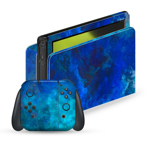 LebensArt Art Mix Blue Malachit Vinyl Sticker Skin Decal Cover for Nintendo Switch OLED Bundle