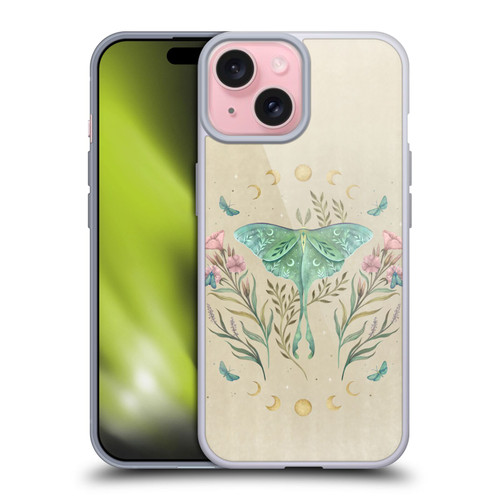 Episodic Drawing Illustration Animals Moth, Butterflies, & Flowers Soft Gel Case for Apple iPhone 15