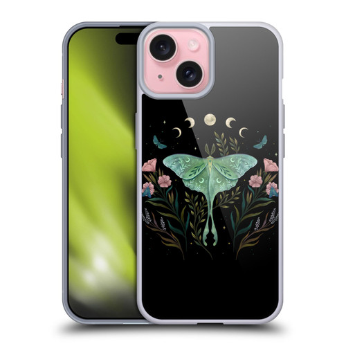 Episodic Drawing Illustration Animals Moth and Flowers Soft Gel Case for Apple iPhone 15