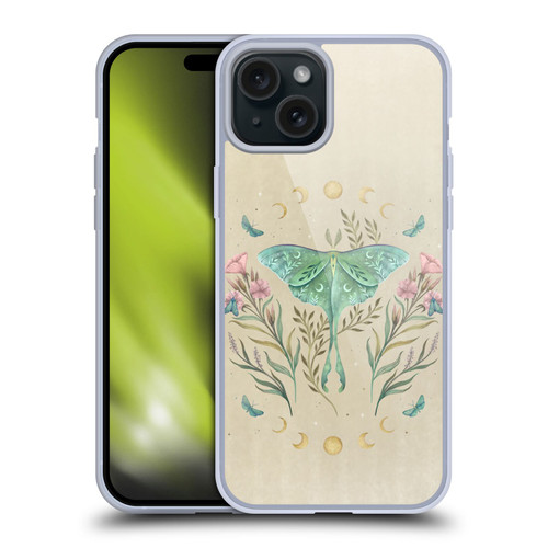 Episodic Drawing Illustration Animals Moth, Butterflies, & Flowers Soft Gel Case for Apple iPhone 15 Plus